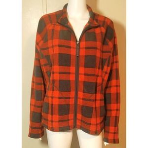 Merona Red & Gray Long Sleeve Full Zip Plaid Fleece - Size XL
